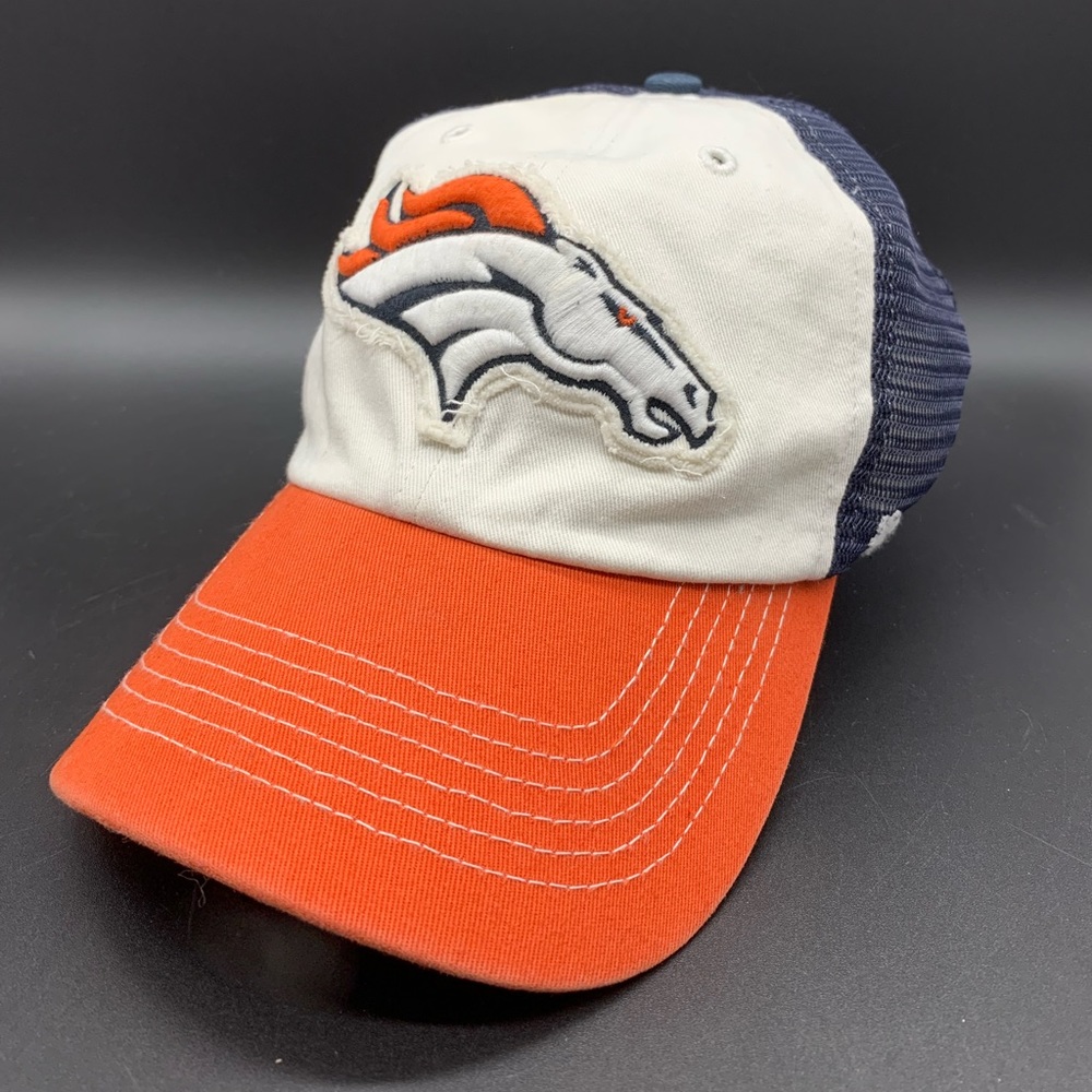 47 Brand Denver Broncos Distressed Trucker Hat Cap Stretch Fit OS Blue Orange